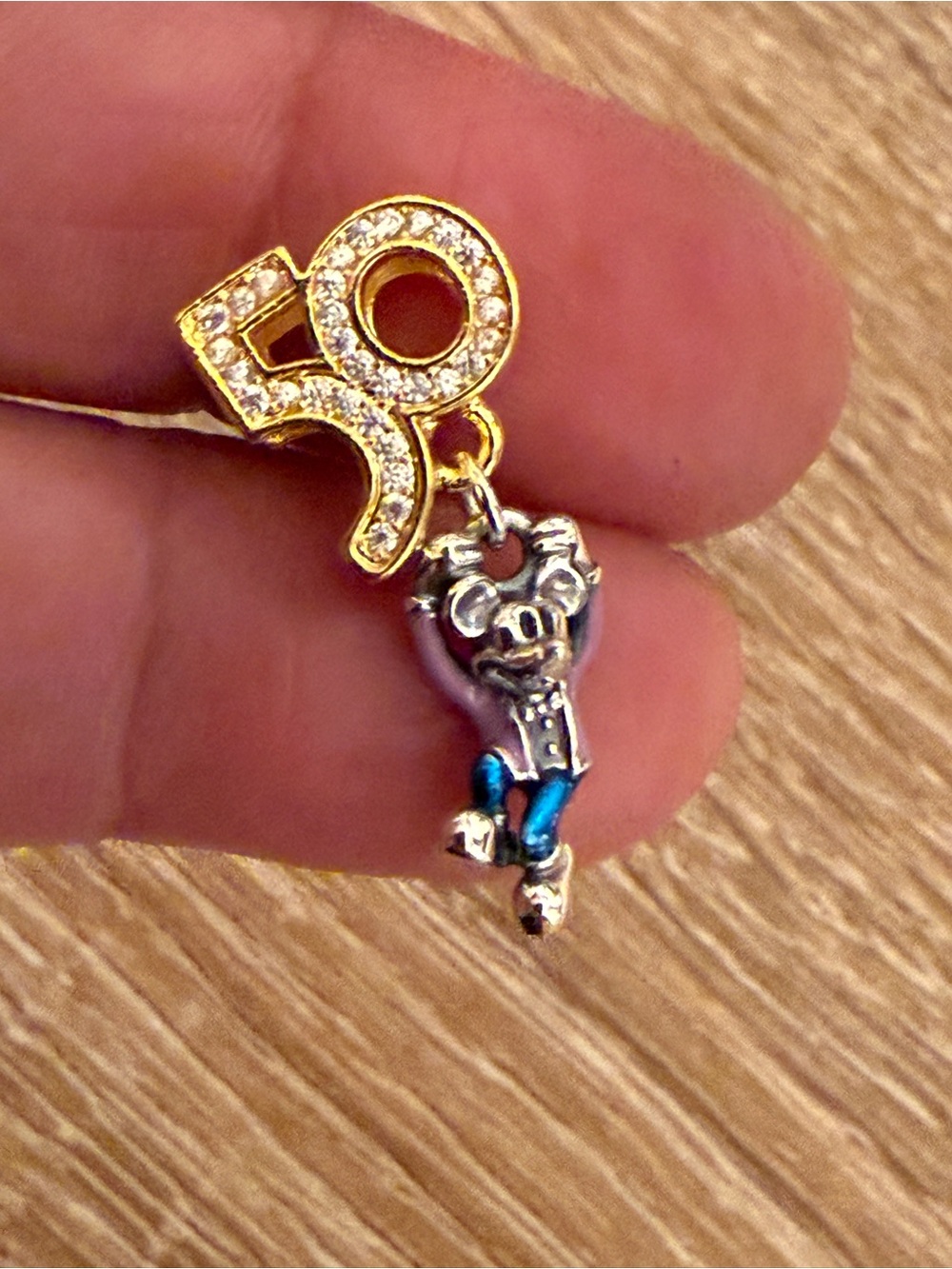 Gold '50' Charm Pendant with Silver & Blue Mouse Accent - Kids Accessories